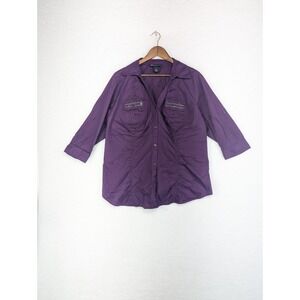 Lane Bryant  Purple Scrunched Blouse‎ Embellished Pockets 3/4 Sleeves Size 16